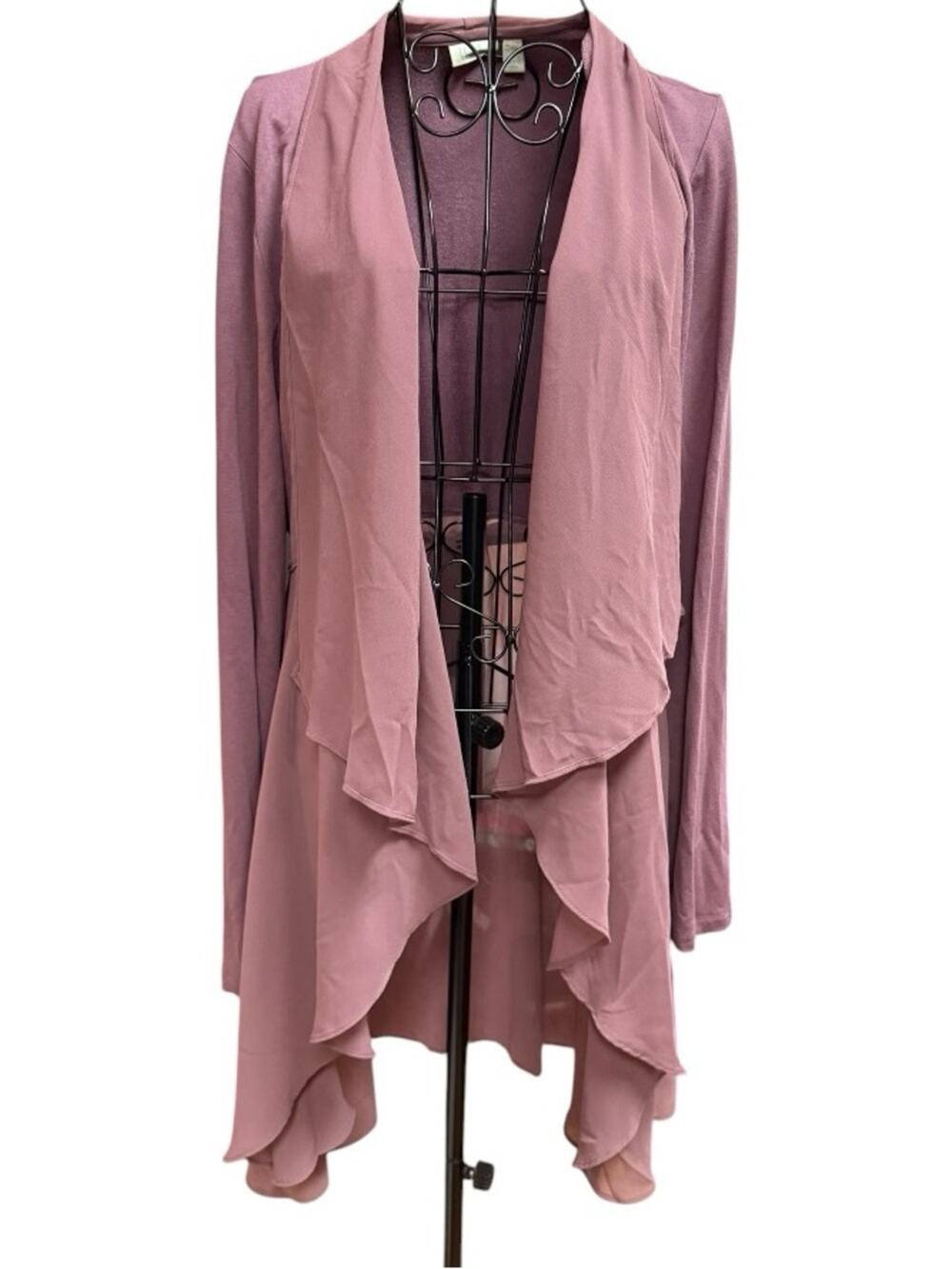 Dusty Rose Draped Open Front Half Sheer Cardigan Medium